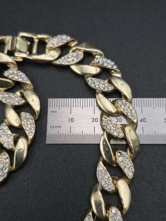 30 Inch Gold Over Copper Crystal Miami Cuban Link Chain Necklace B1131 - Picture 5 of 6